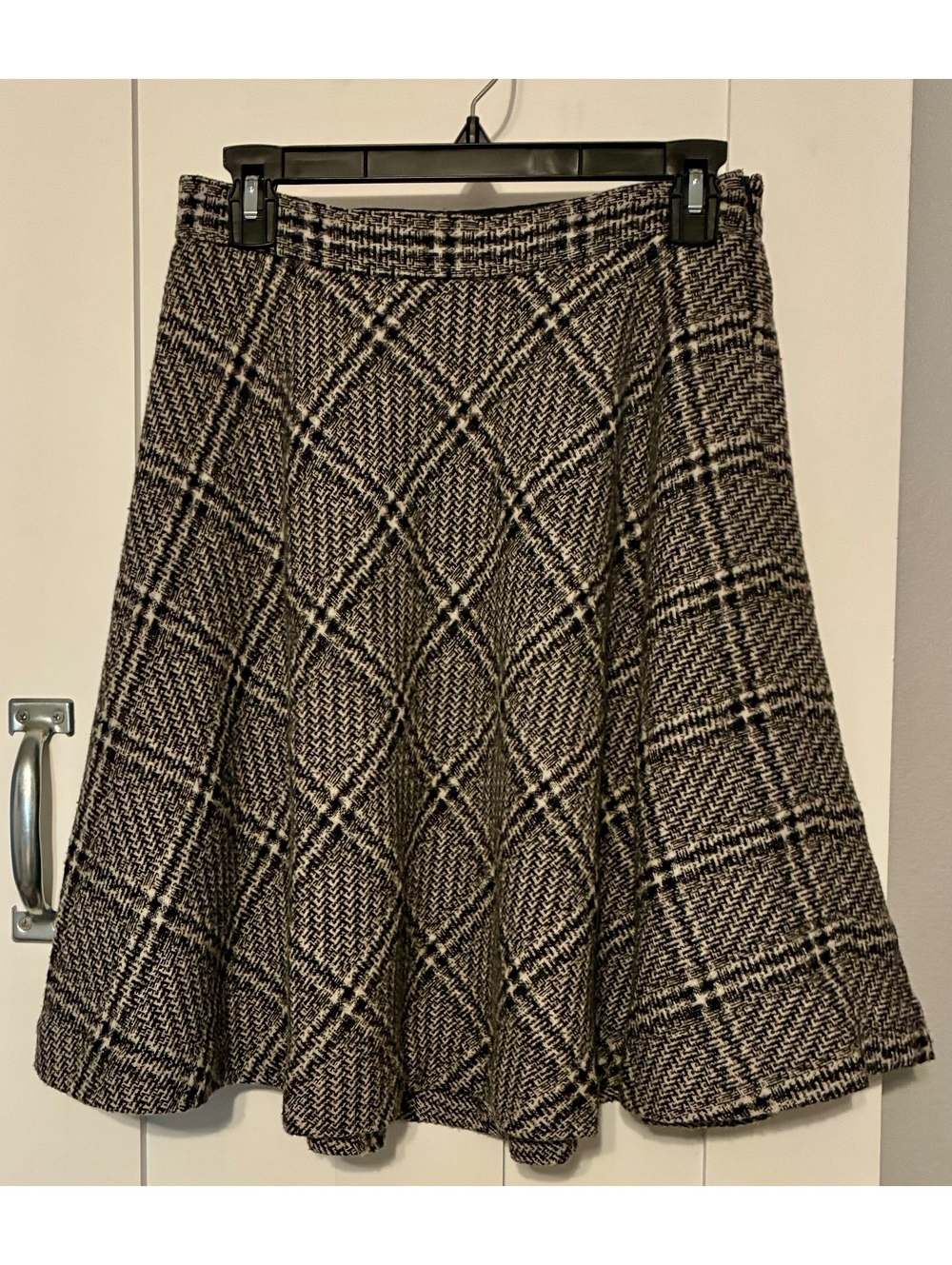 Brooks Brothers "346" Black and White Tweed Wool-Blend Flared Midi Skirt Sz 2